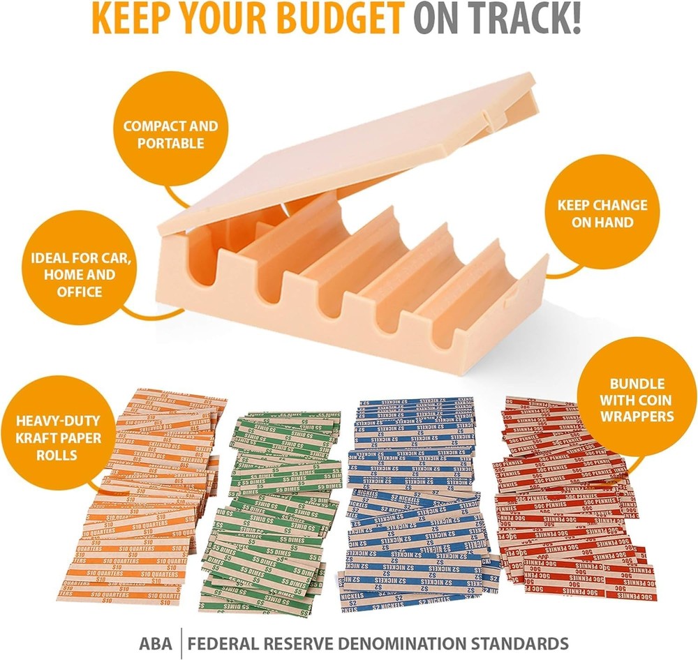 Coin Counters Tray & 4 Color-Coded Sorters Tubes Bundled +
