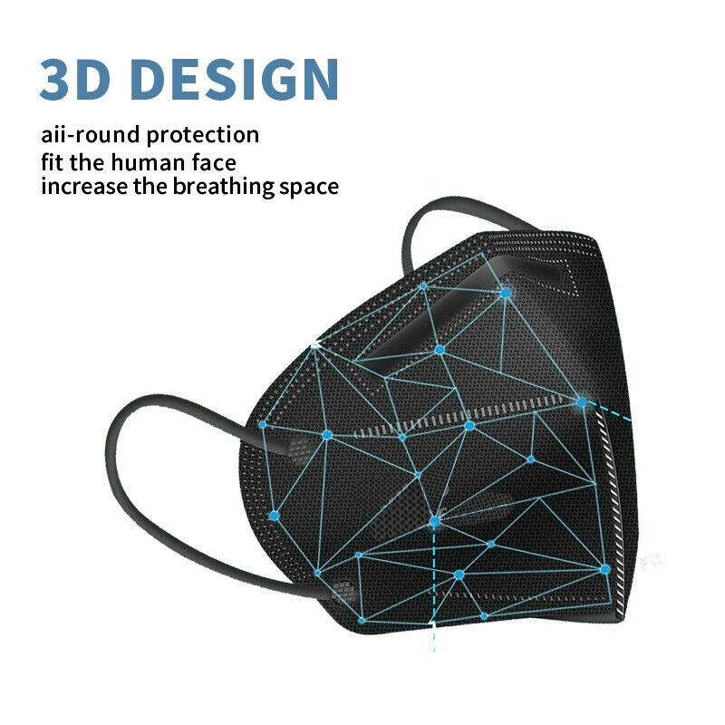 50/100 Pcs Black KN95 Face Mask 5 Layers Cover Protection Respirator Masks KN95