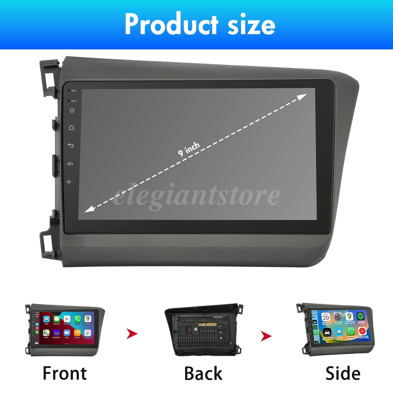 Apple Carplay For 2012-2015 Honda Civic Car Stereo Radio Android GPS Navi