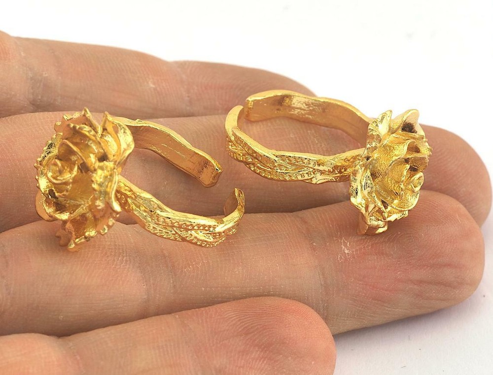 Shiny Gold Plated Rose Adjustable Ring brass 17mm 7US insize  Adjustable 3247