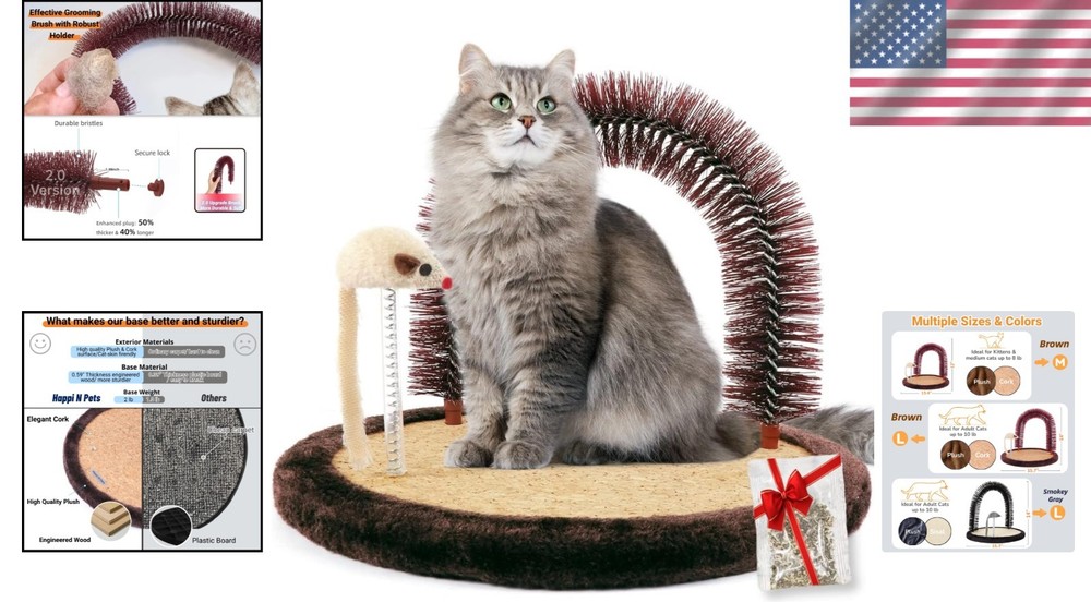 Cat Self Groomer with Scratching Pad & Toy
