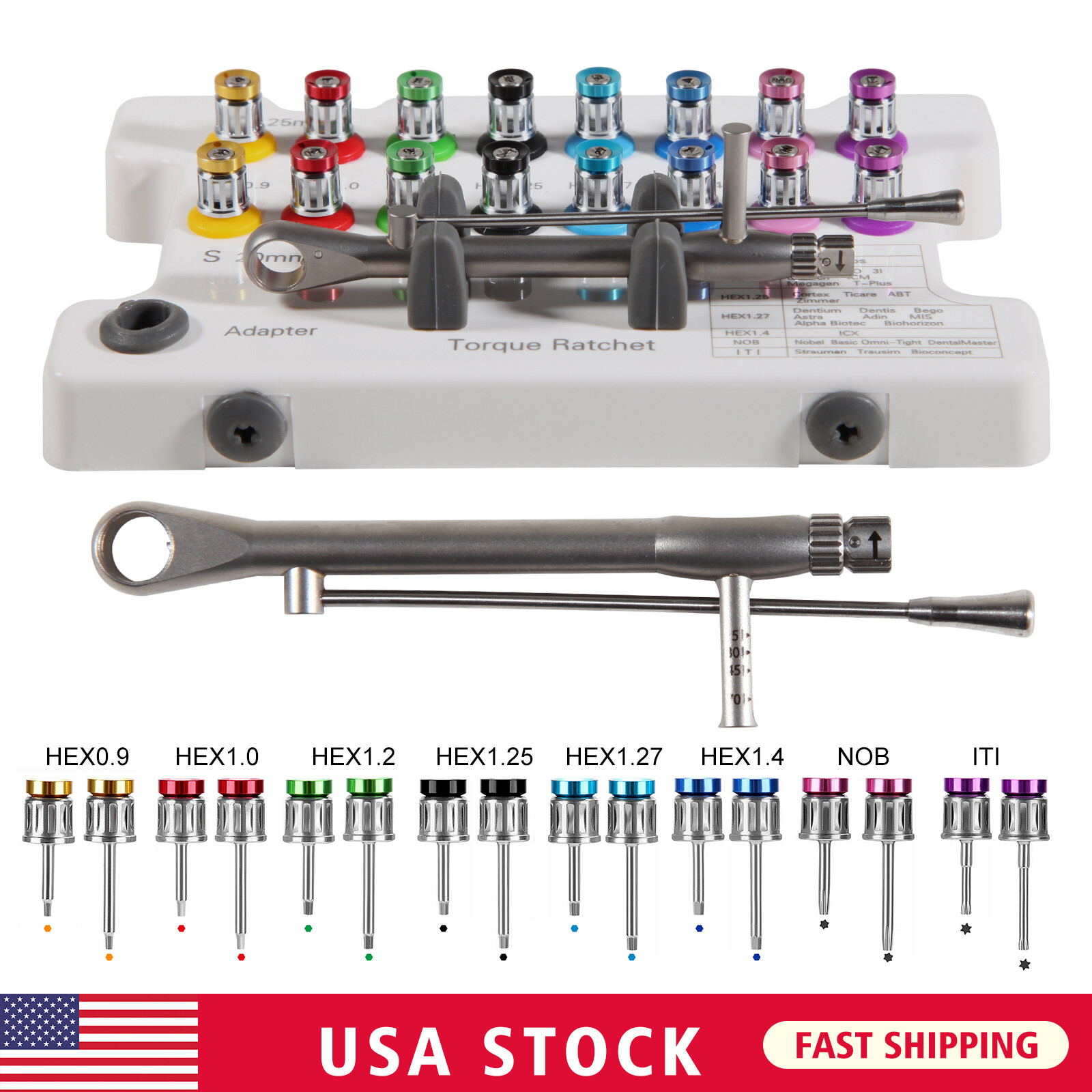 Llave dinamométrica carraca pilar implante dental 15-70 Ncm kit destornilladores
