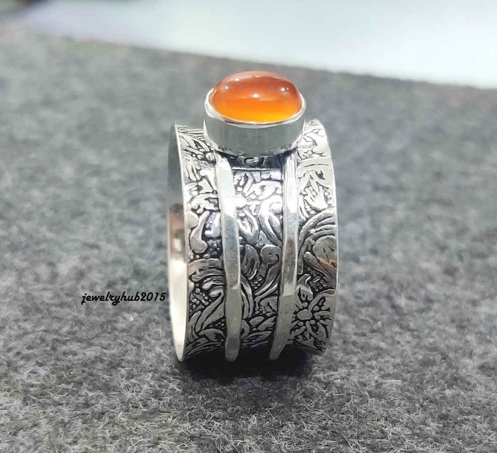 Carnelian Ring Solid 925 Sterling Silver Spinner Ring Carnelian Jewelry
