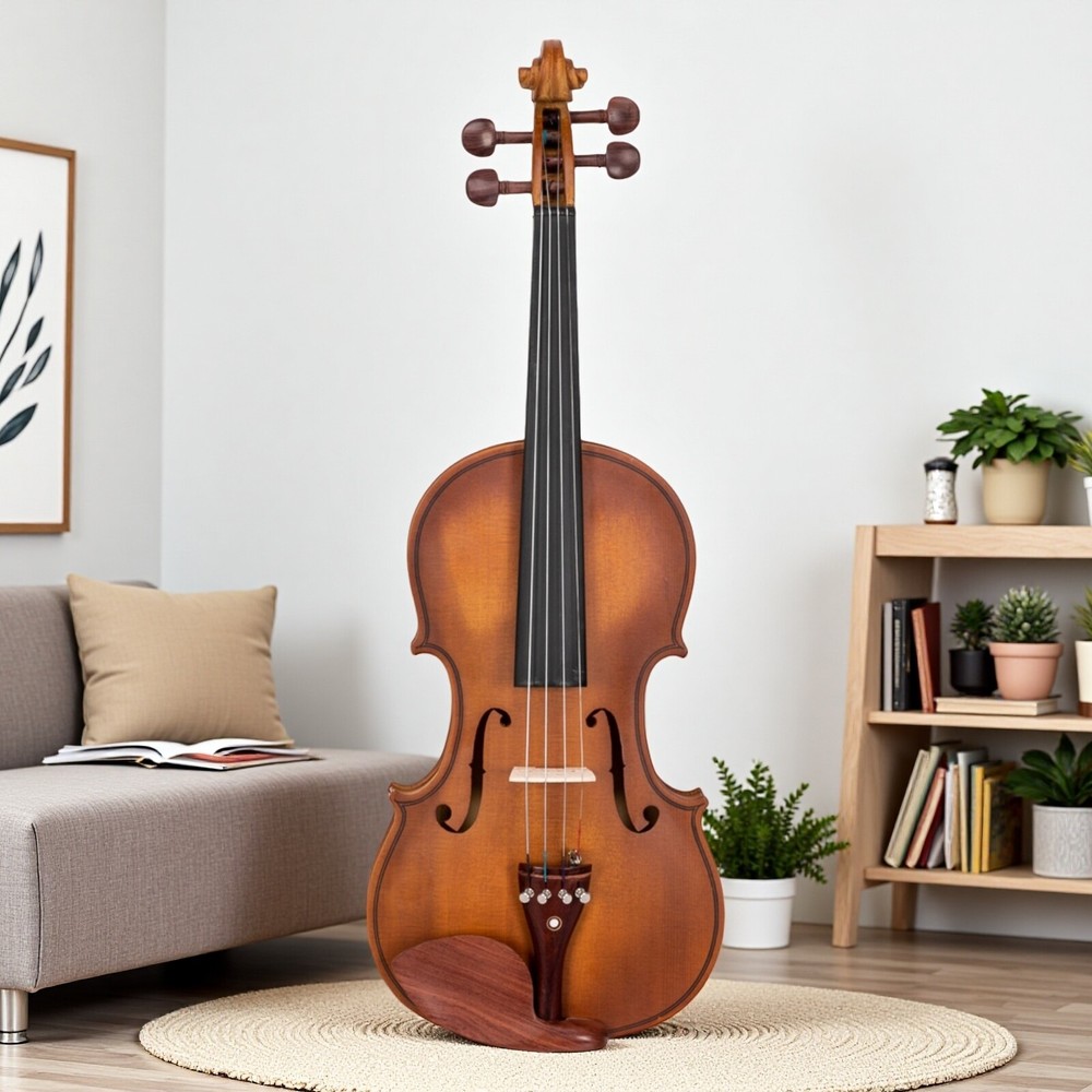 4/4 Solid Spruce Top Acoustic Beginner Violin Set - Shoulder Rest, Tuner, Matte