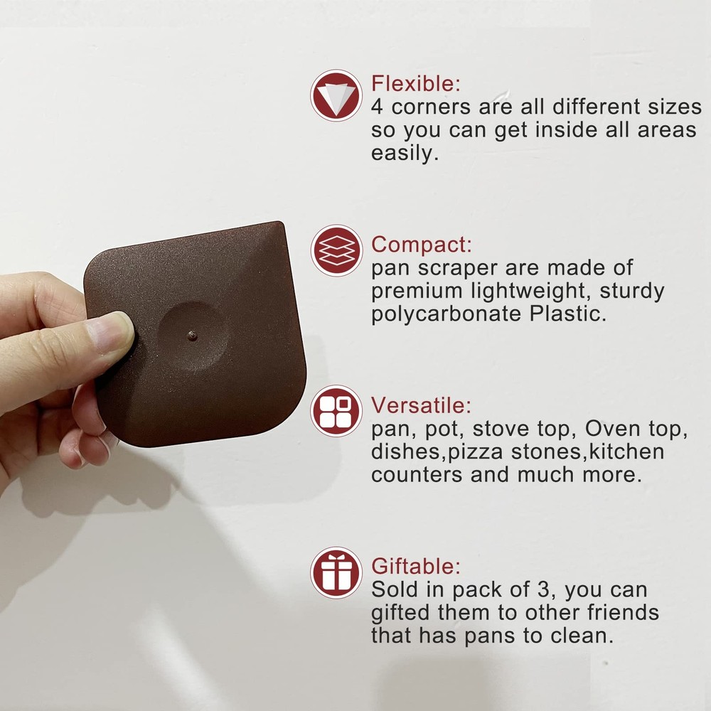 Plastic Pan Scraper Set Non Scratch Kitchen Tool Cast Iron Cleaner Brown