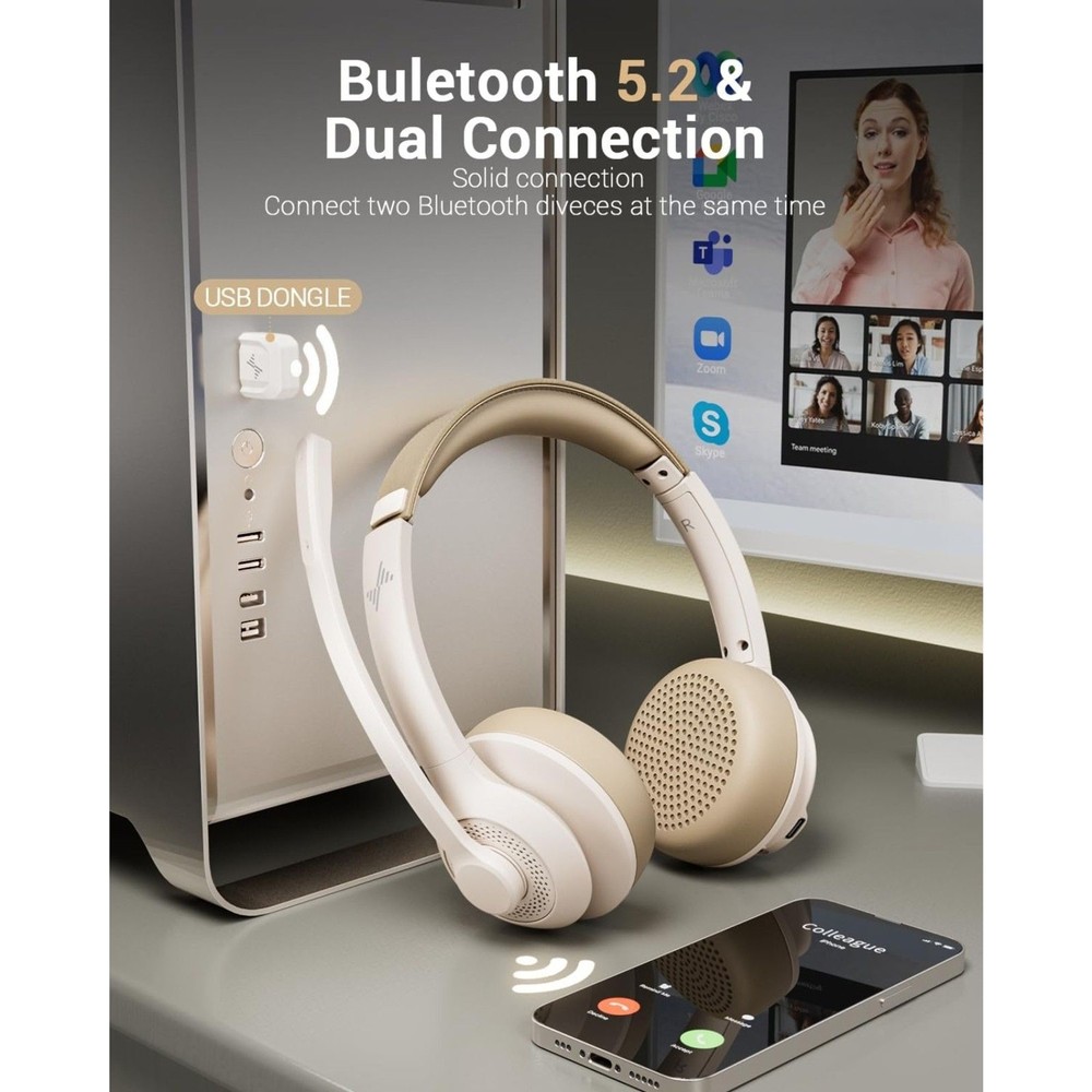 Wireless Headset with AI Noise Cancelling Microphone Bluetooth Headset