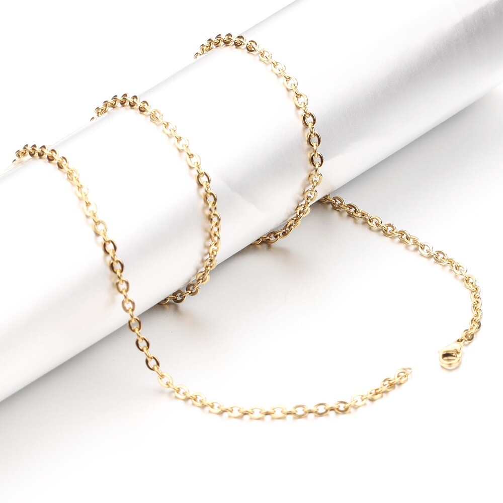 Wholesale 50pcs/lot Stainless Steel Gold Plated Link Chain Necklace 1/1.5/2mm