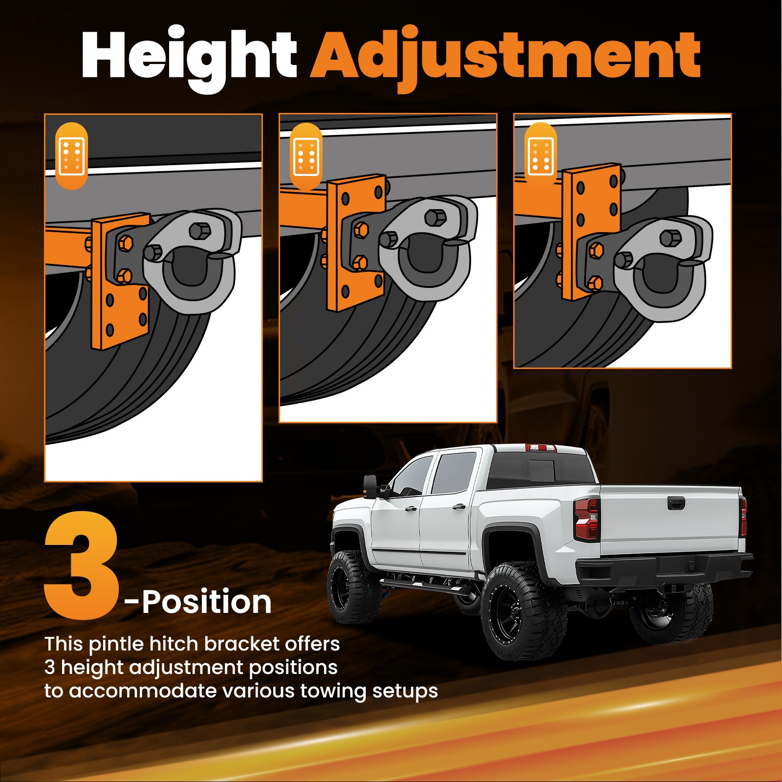 3 Position Pintle Hitch Mount Plate for 2" Hitch Steel 20000 lbs Capacity