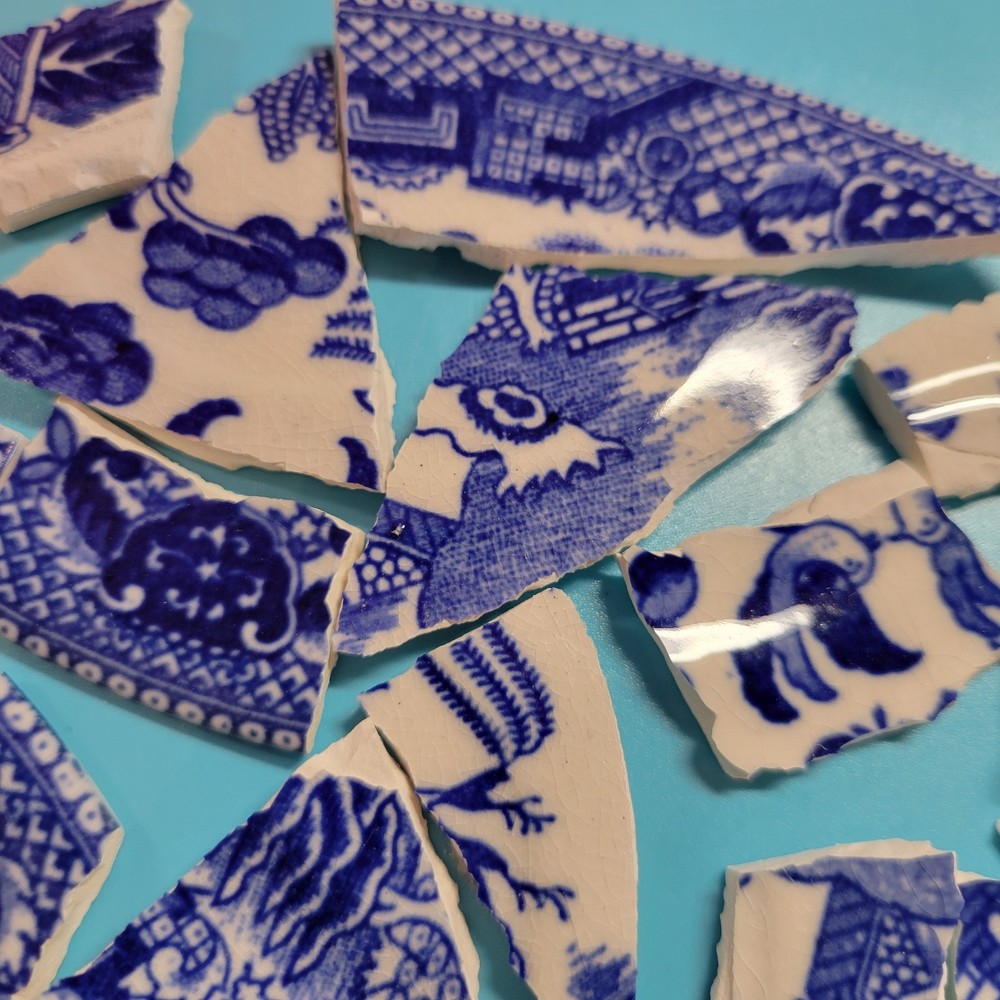 Broken China Mosaic Tiles - 70+ pieces Blue Willow Pattern