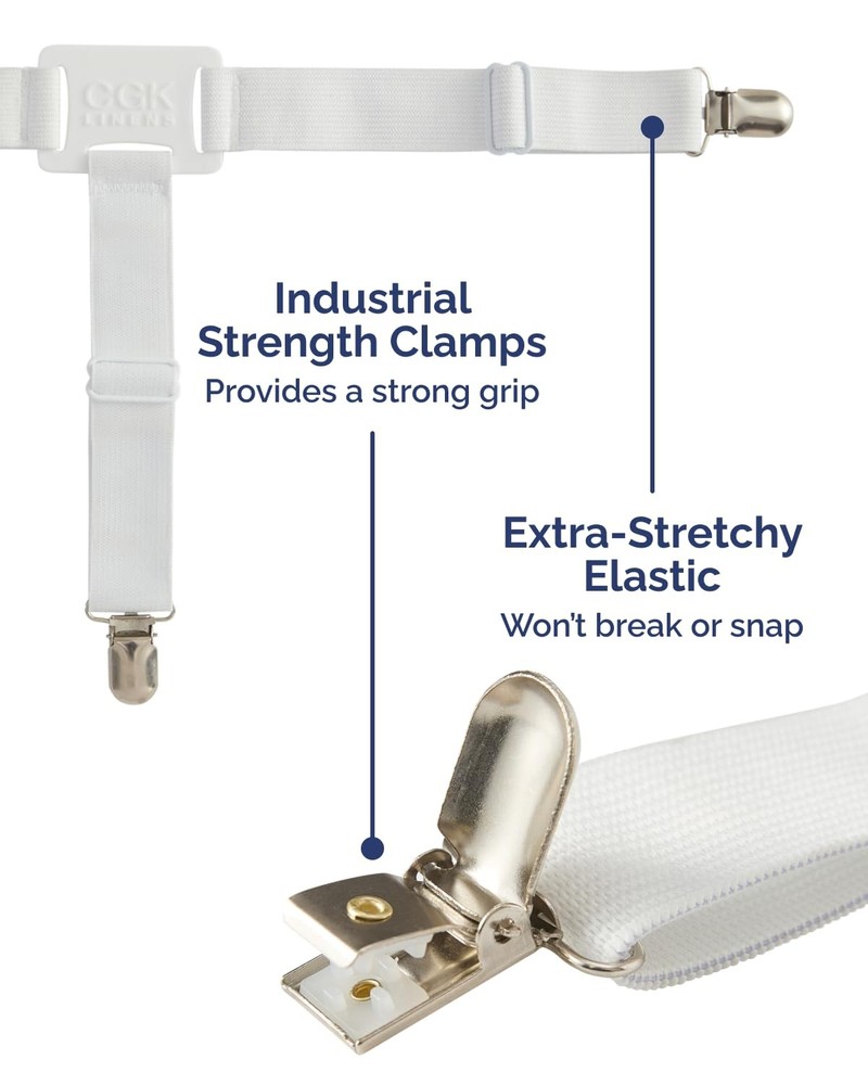 Bed Sheet Holders - Adjustable Elastic Fasteners with Metal Clips - Sheet Cli...