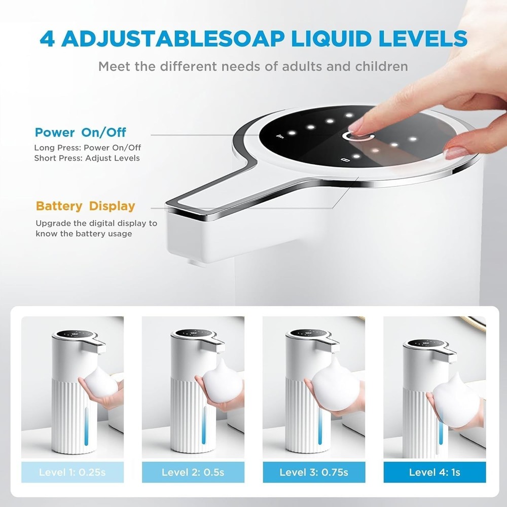 Automatic Soap Dispenser Foaming Touchless:14.2oz White Plastic - Rechargeabl...
