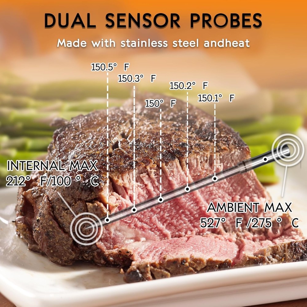 Smart Bluetooth Wireless Meat Thermometer Digital,2 Pcs Probe & LCD Screen