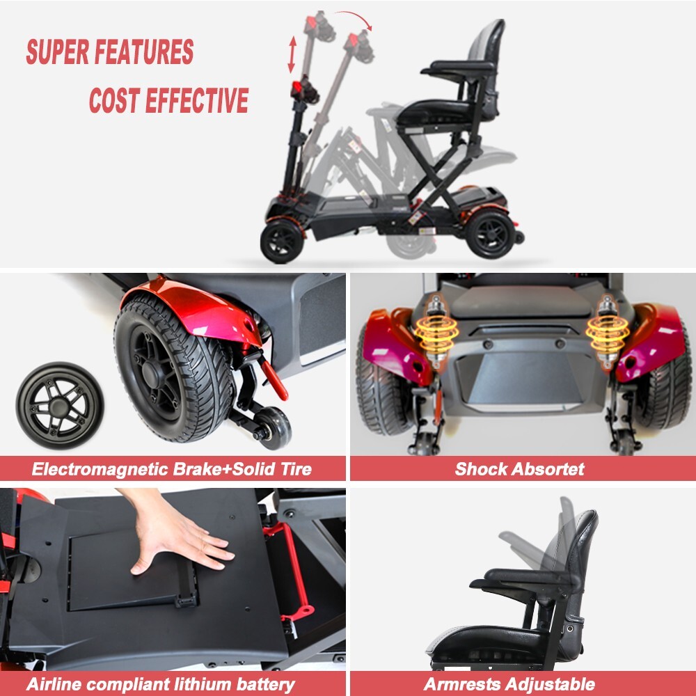 4-Wheel Lightweight Electric Foldable Automatic Mobility Scooter remote control