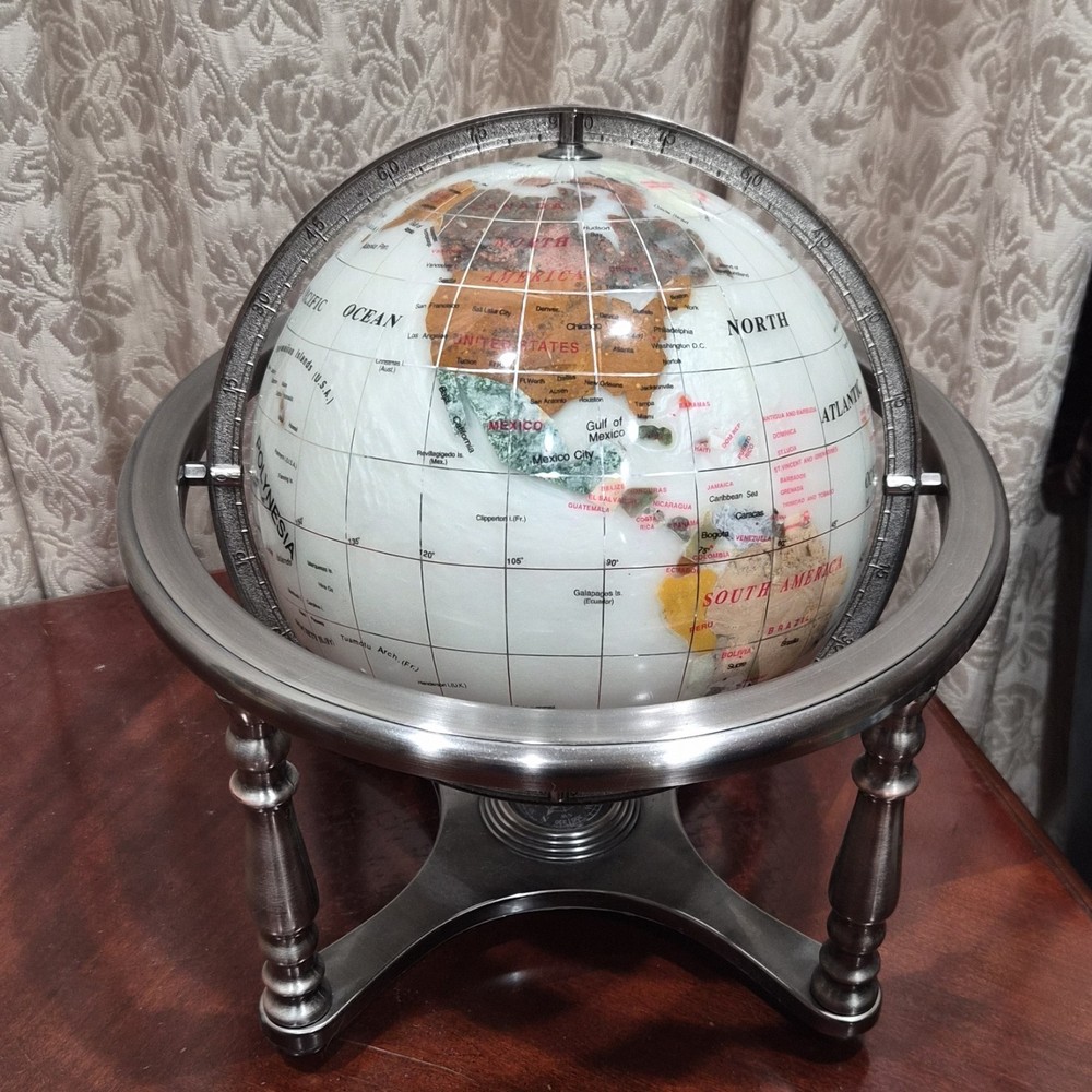Medium Multicolor Tabletop Globe with Rotating Metal Base, Freestanding