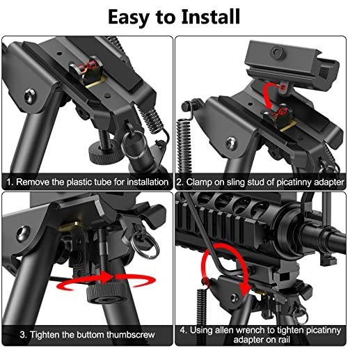 Adjustable 6-9 Inch Picatinny Bipod with Spring Return & Adapter for Stability