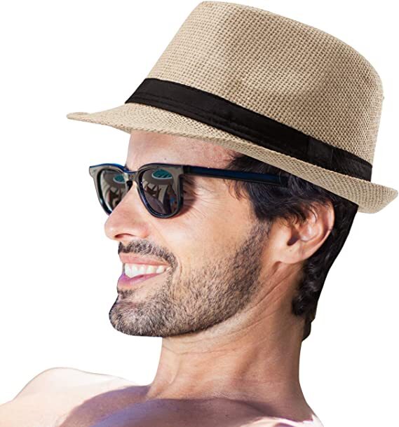 Unisex Straw Fedora Panama Hat Summer Sun Short Brim Floral Trilby Cuban Cap Hat