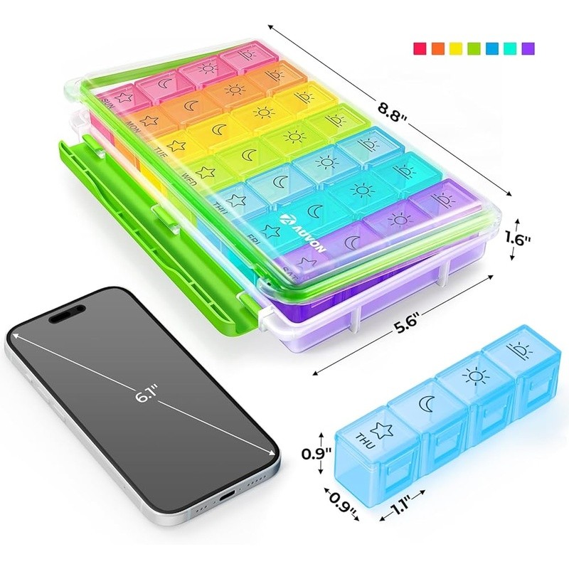 Clear Pill Organizer Easy Open Lockable Portable Moisture Proof Spill Proof New