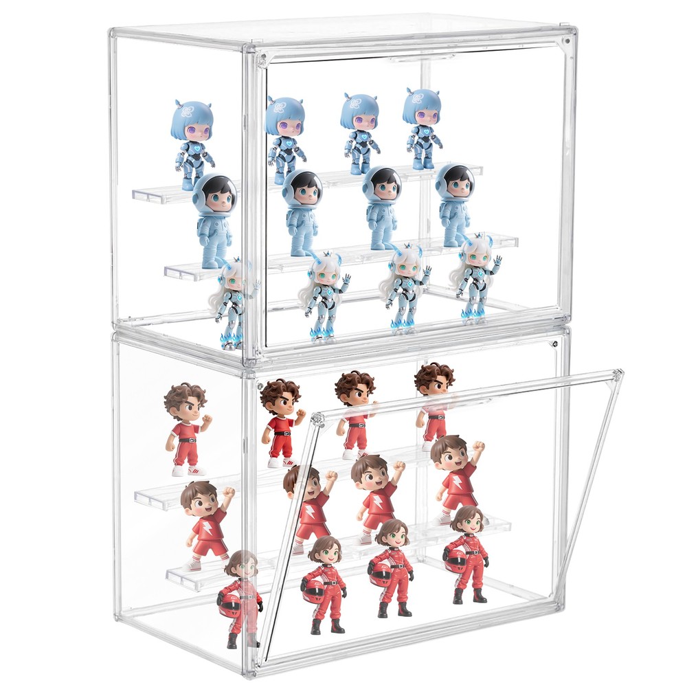 Acrylic Display Case,Upgrade 3 Tiers Clear Display Case with 2 Adjustable Divide