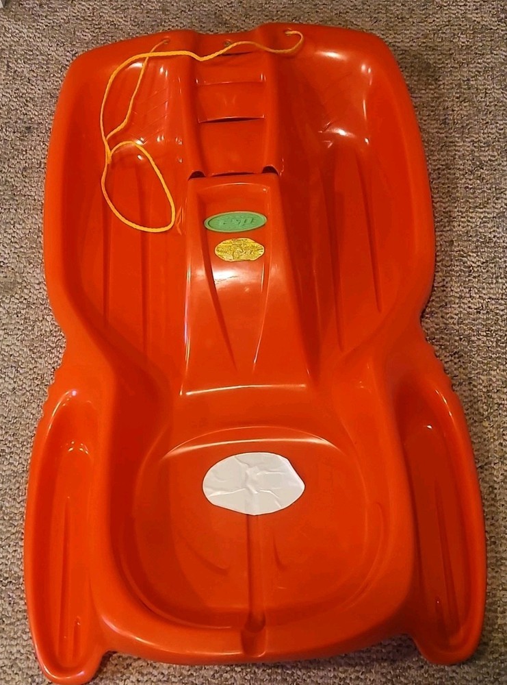 Orange Plastic Sled with Pull Rope, Durable Single Sled for Winter Outdoor Fun