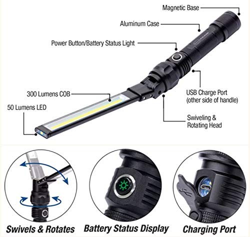 NT-7543 Foldable Rechargeable LED Work Light, COB LED 350 Lumen Single Sided
