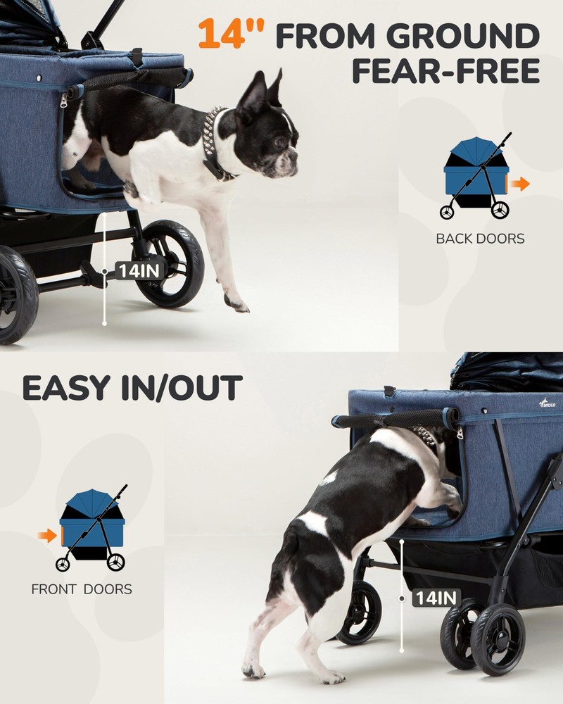 Large Dog Stroller for Two Small Pets, Heavy Duty, Foldable, Ventilated