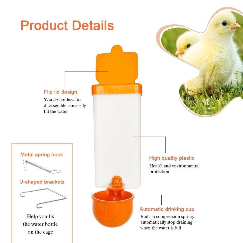 Automatic Waterer System Chick Drinker Cups 1L Hanging Automatic Fill Poultry...