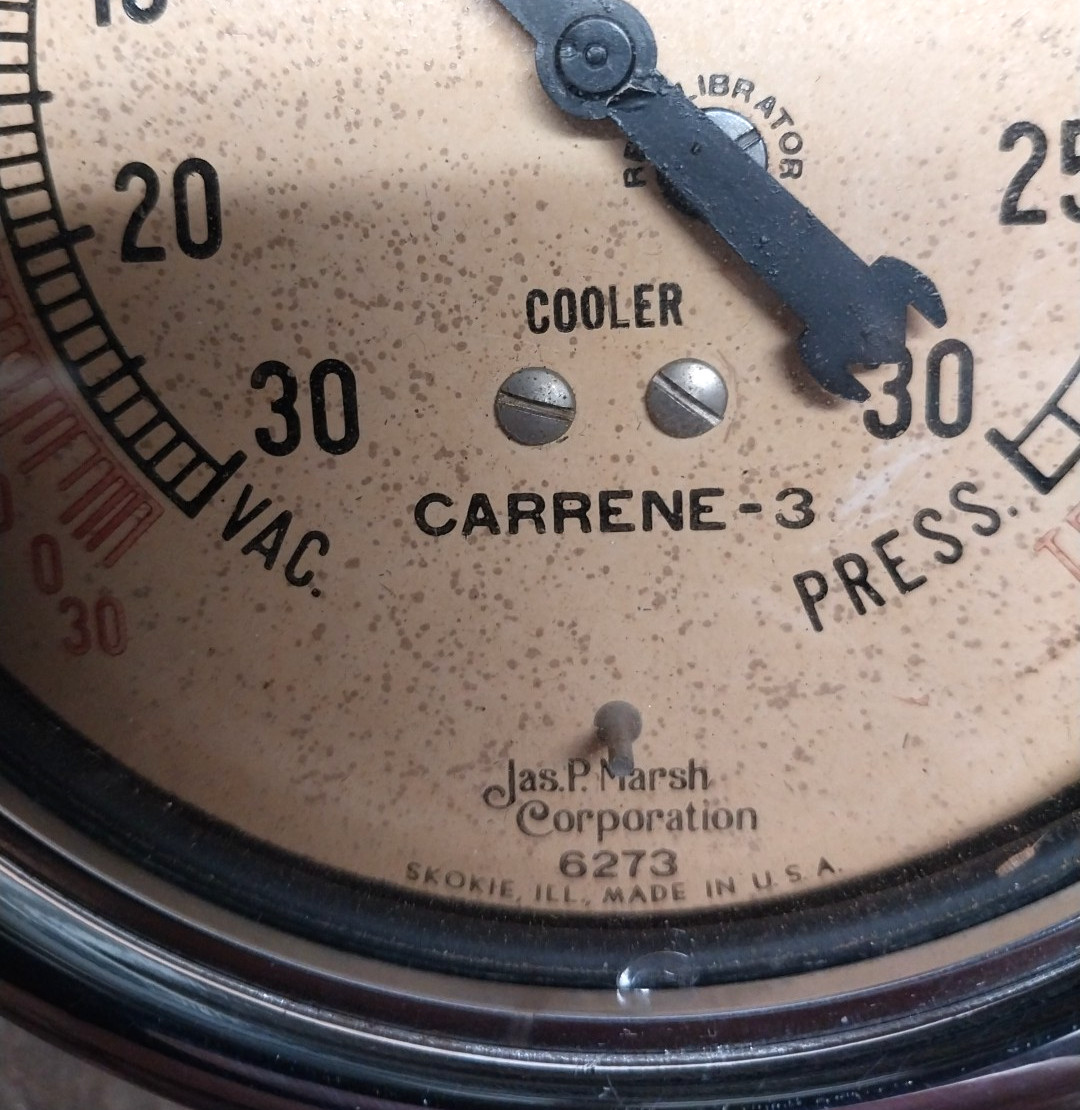 Vintage Jas. P. Marsh & Co Vac Pressure Temperature Gauge 6273 Carrene-3