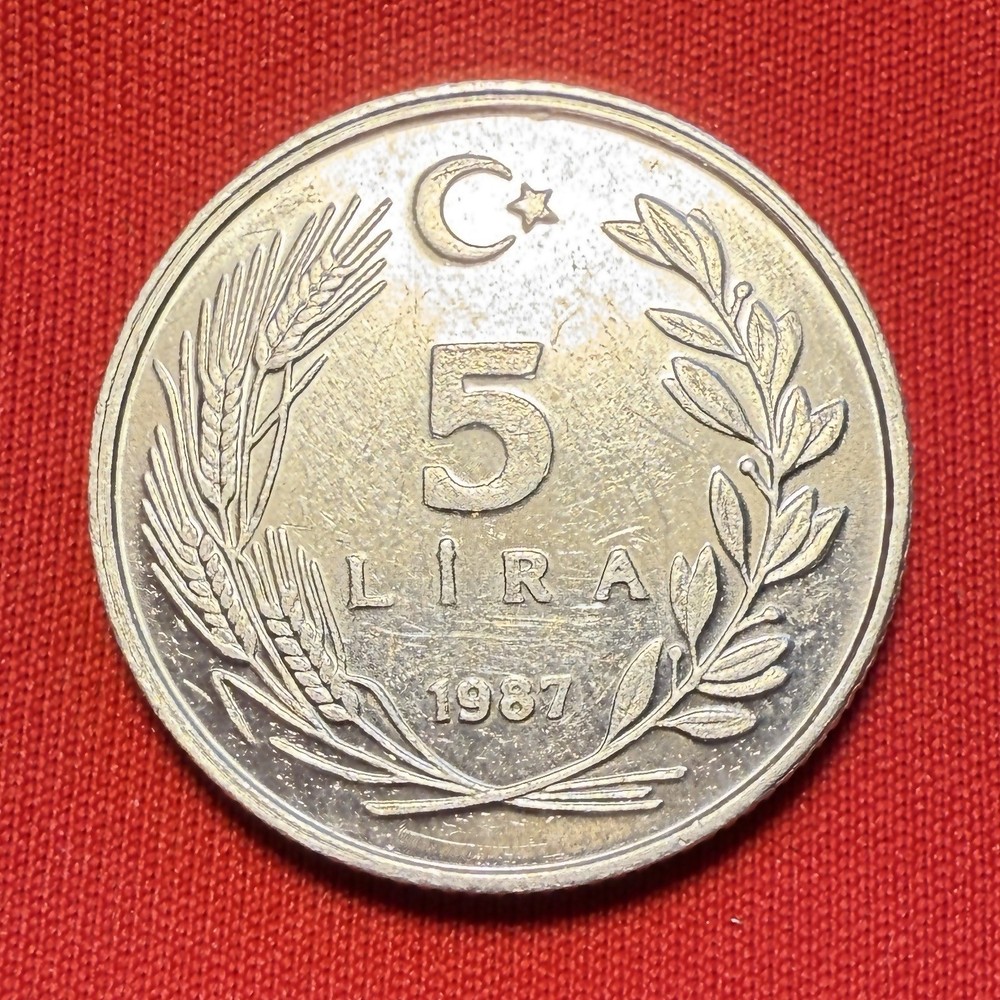 1987 5 Lira Turkey, Excellent Condition