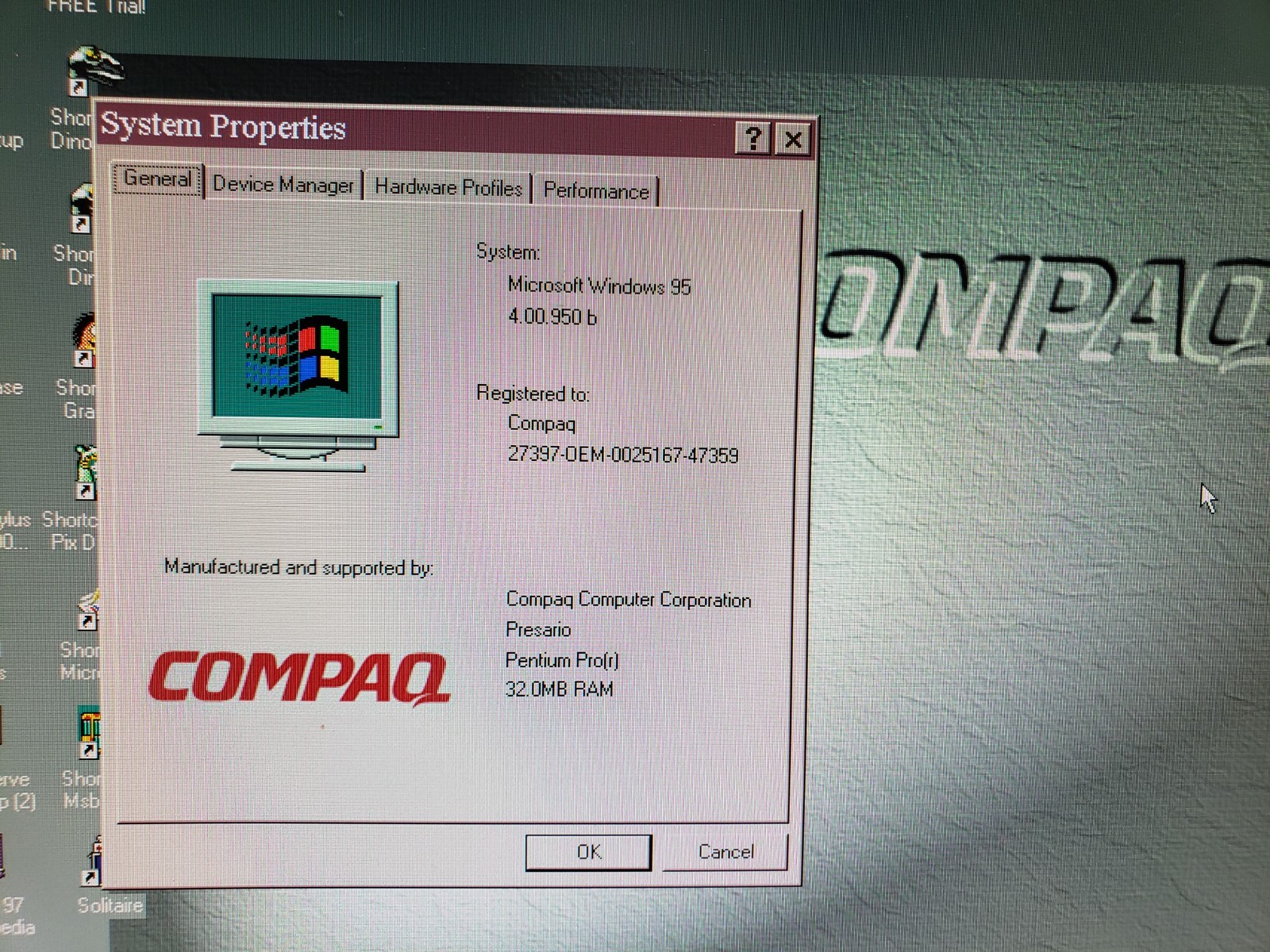Vintage Compaq Presario 4840 Tower Pentium II 266 MMX 32MB 6.4GB OEM Win95 ISA