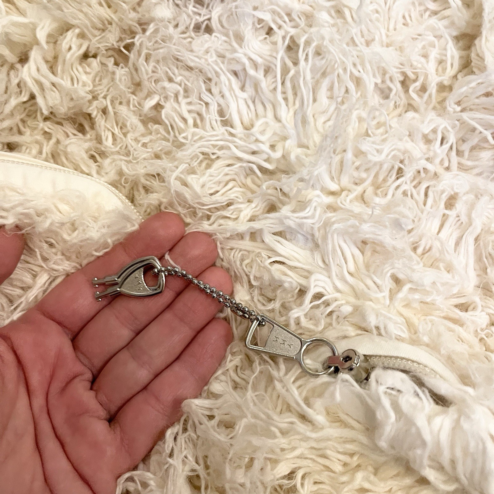 Pottery Barn Teen Ivory Shaggy Faux Fur Bean Bag Cover Retro Boho Zip Closure