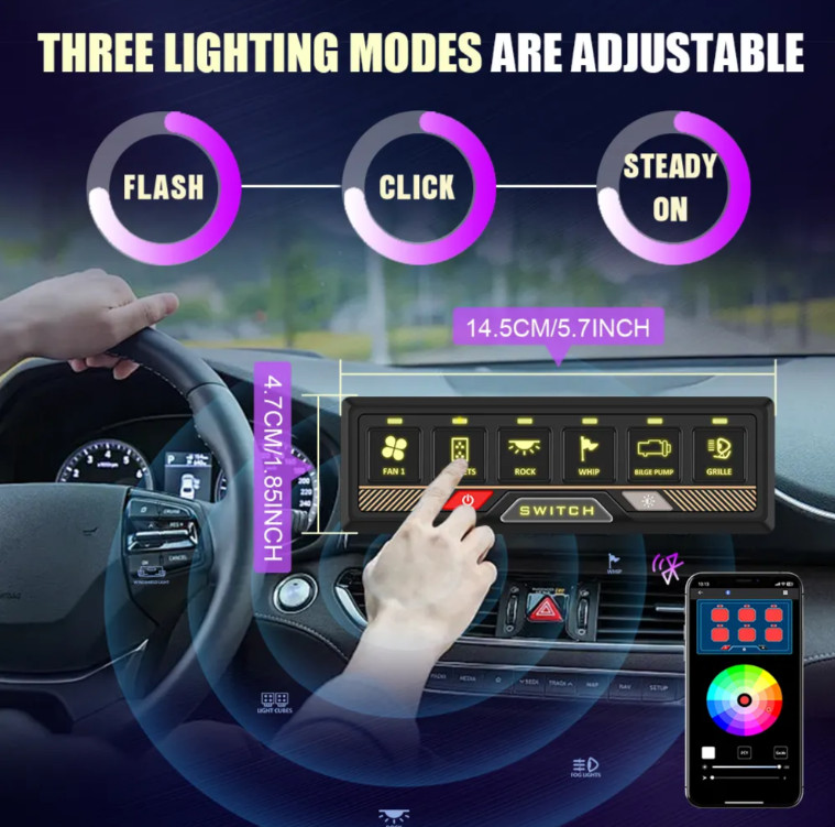 RGB Bluetooth Switch Panel Toggle Momentary Pulsed Switch for Truck UTV Off-road