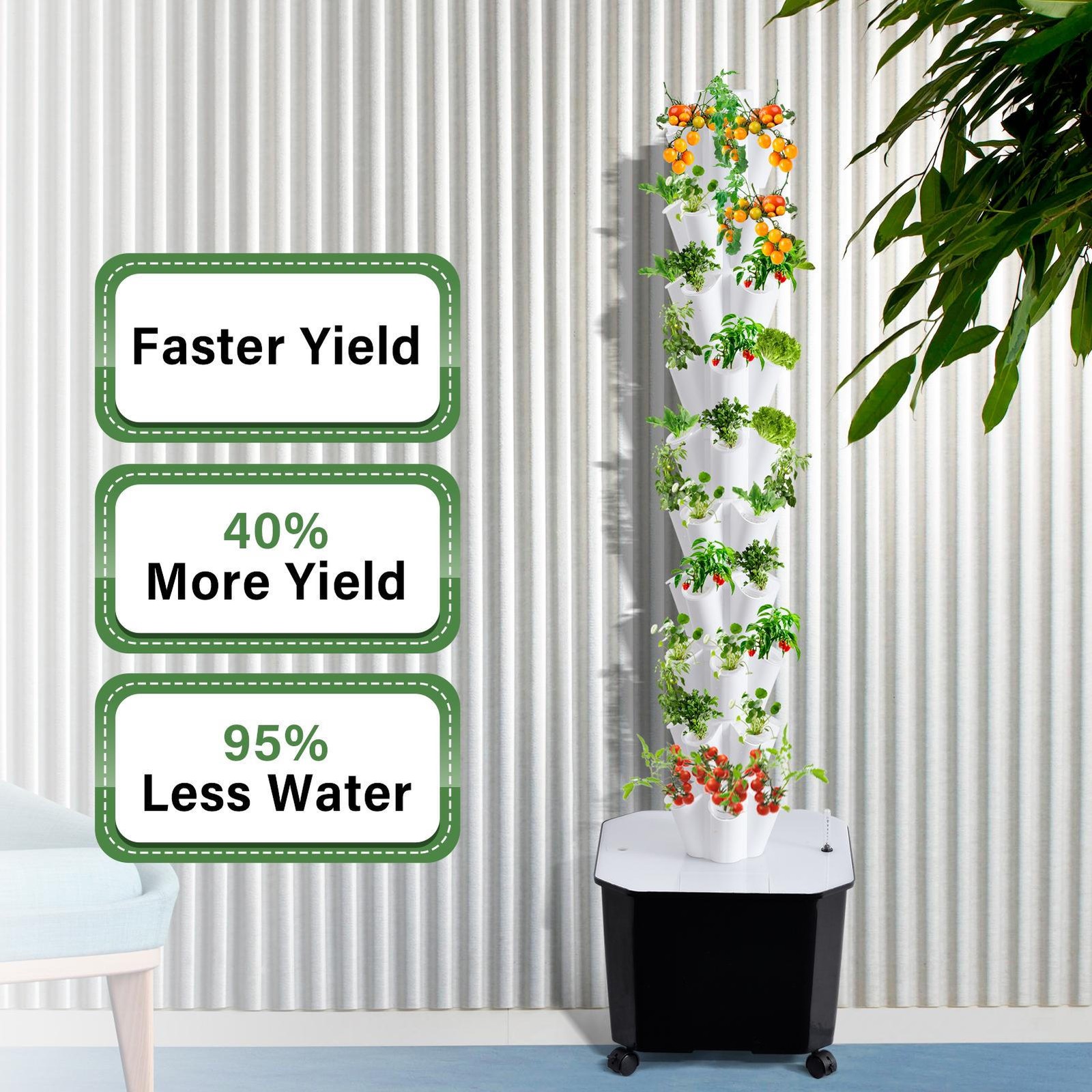 50 Pot Vertical Hydroponic System Tower Garden Aeroponics Home Grow Kit 10 Layer