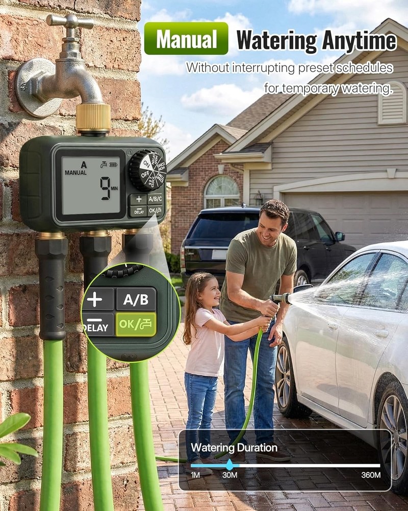 Brass 3 Outlet Programmable Garden Hose Timer Watering System Yard Lawn