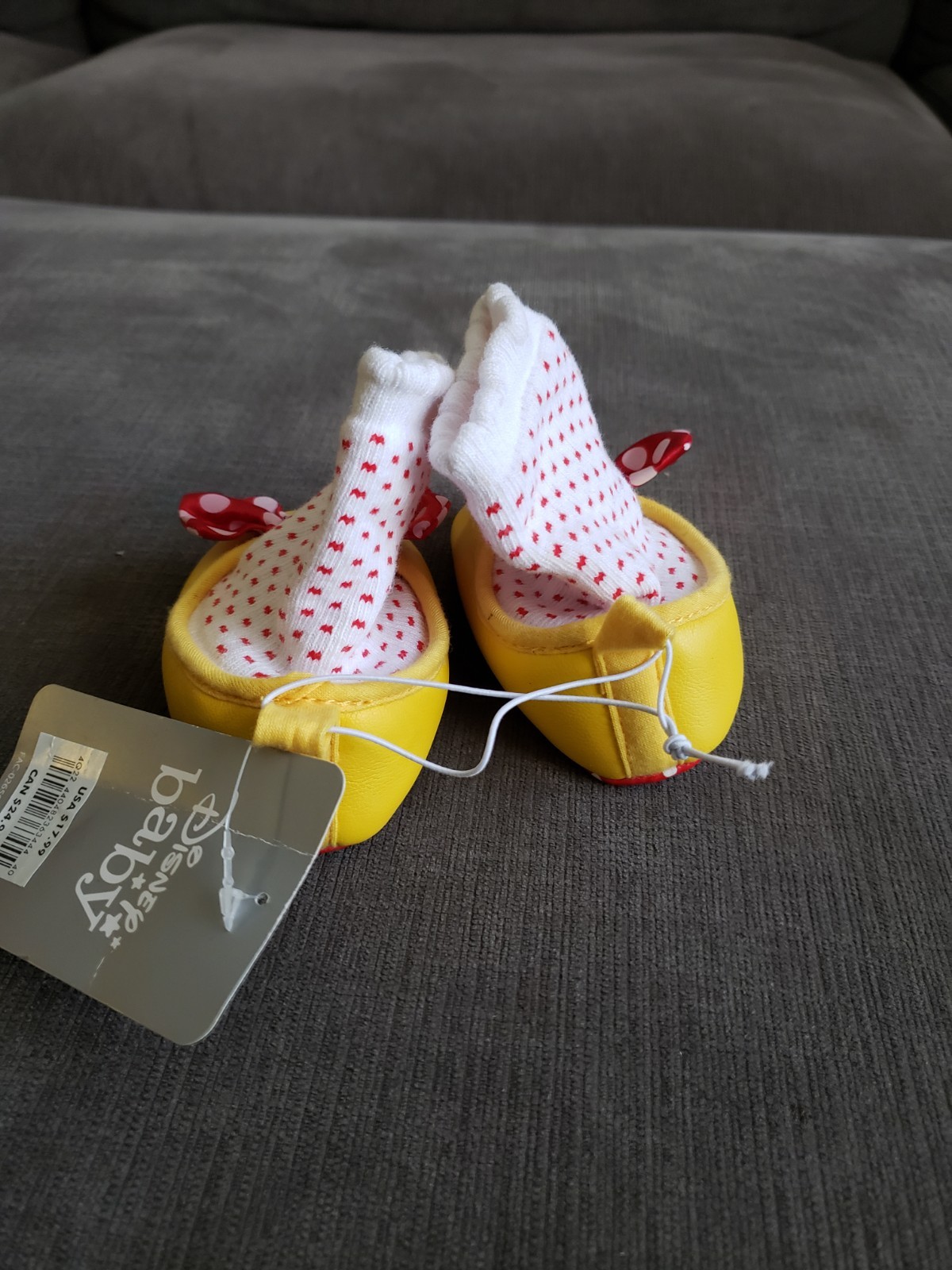 RARE - Disney Baby Minnie Mouse Costume Booties Yellow Red Polka Dot Bow 6-12...