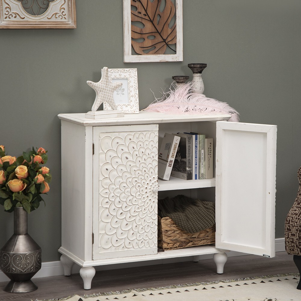 Accent Cabinet Storage Sideboard Entryway Buffet Cupboard with Doors White