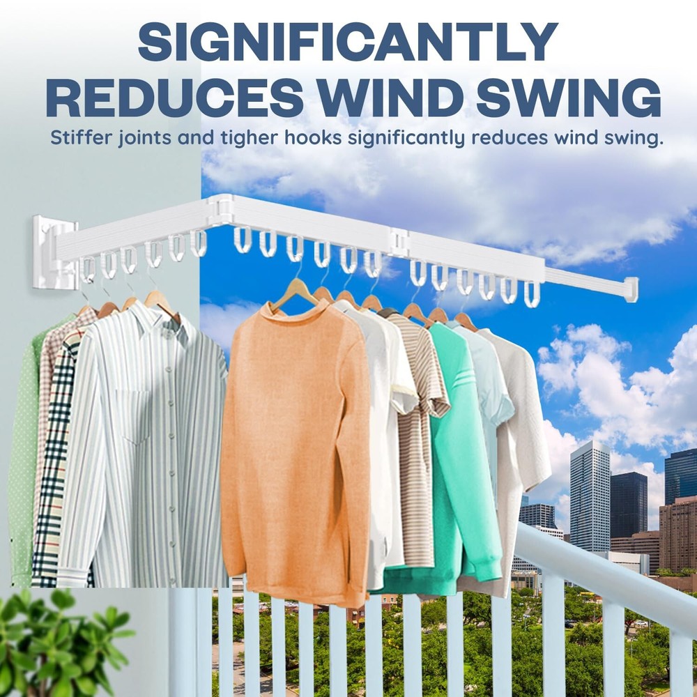Wall Mounted Drying Rack, Space-Saving Tri Folding Retractable Clothing Hange...