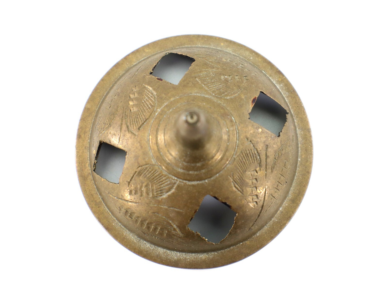 Brass INCENSE BURNER 2-Piece Lid 3 ½” Tall Etched Leaf India