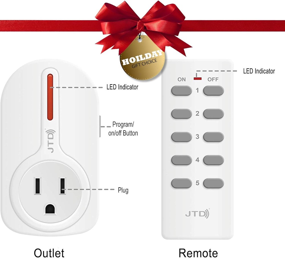 5 Pack Remote Control Outlet Switch - Energy Saving Wireless Plug