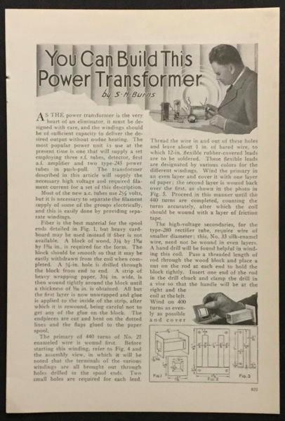 Power Transformer 1931 HowTo Design and Build PLANS