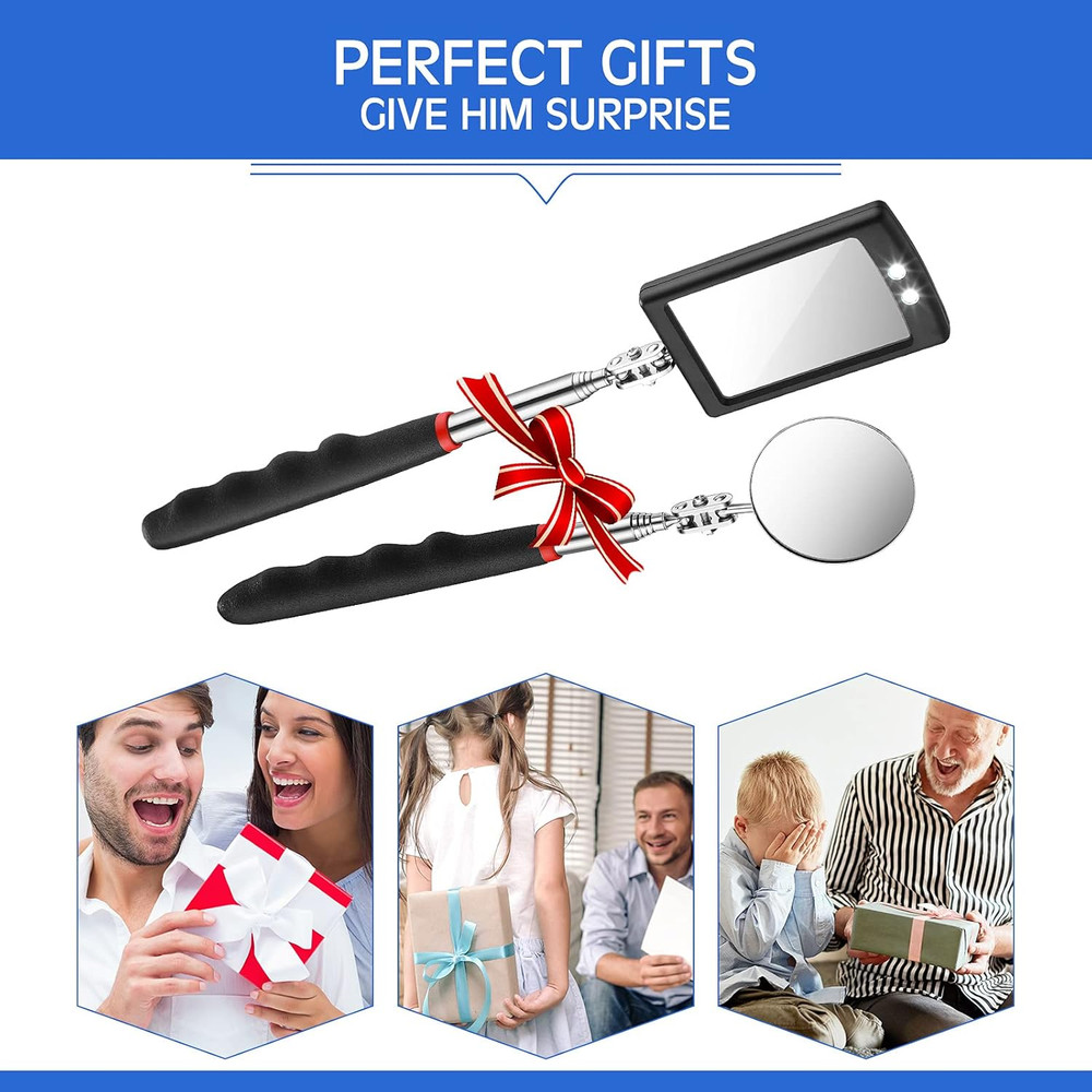 2 Pieces Lighted Telescoping Inspection Mirror Flexible Retractable LED Automoti
