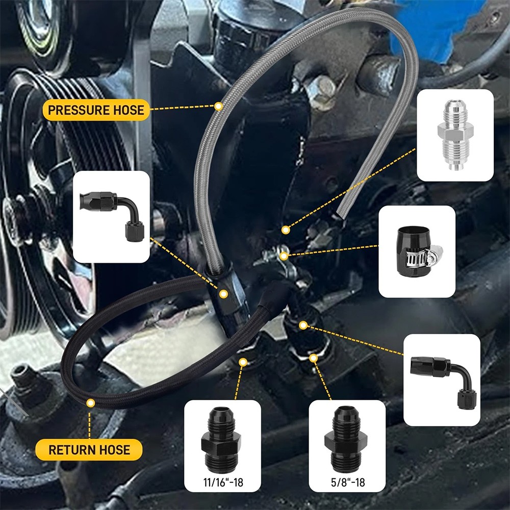 Universal 6AN Power Steering Pump Hose Kit For GM LS Swap Pressure Return Line