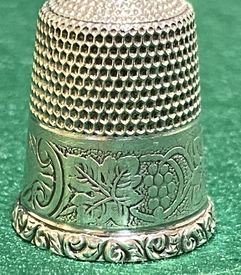 Antique Simons Bro. Sterling Silver Thimble ~ Grape Leaf/ Cluster Pattern ~ # 10