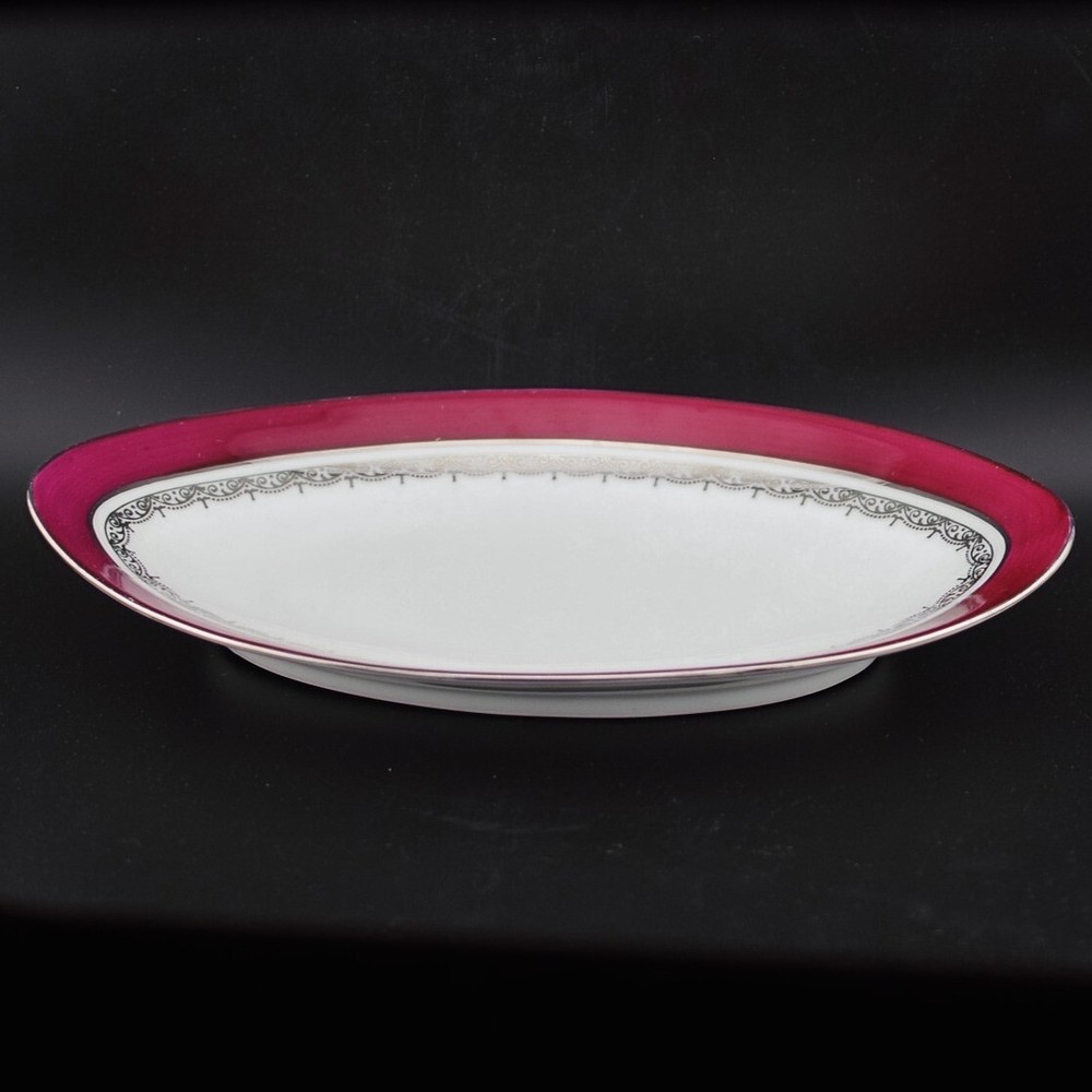 9" Platter - Maroon & Platinum - Singer Limoges