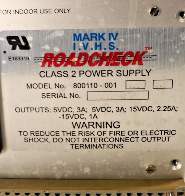 ROADCHECK 800110-001 Class 2 Power Supply