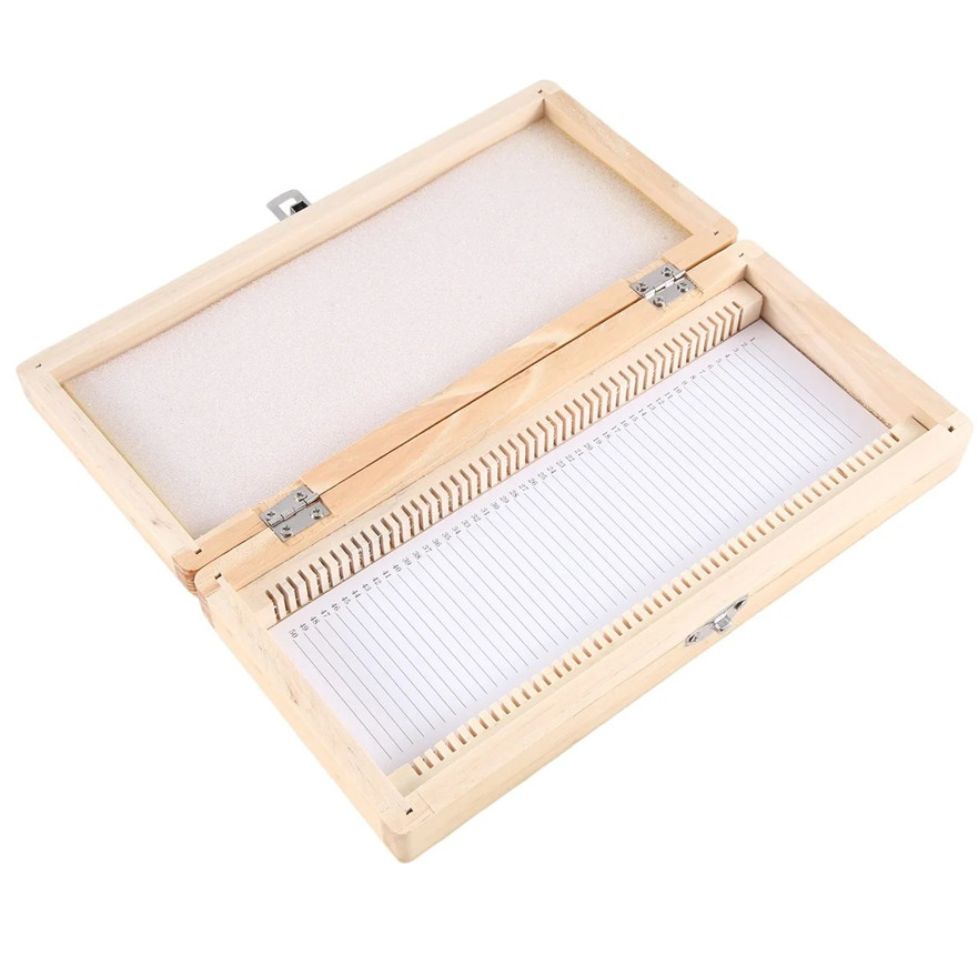 1pcs Wooden Microscope Slide Storage Box – Holds 50 Slides Securely - NEW