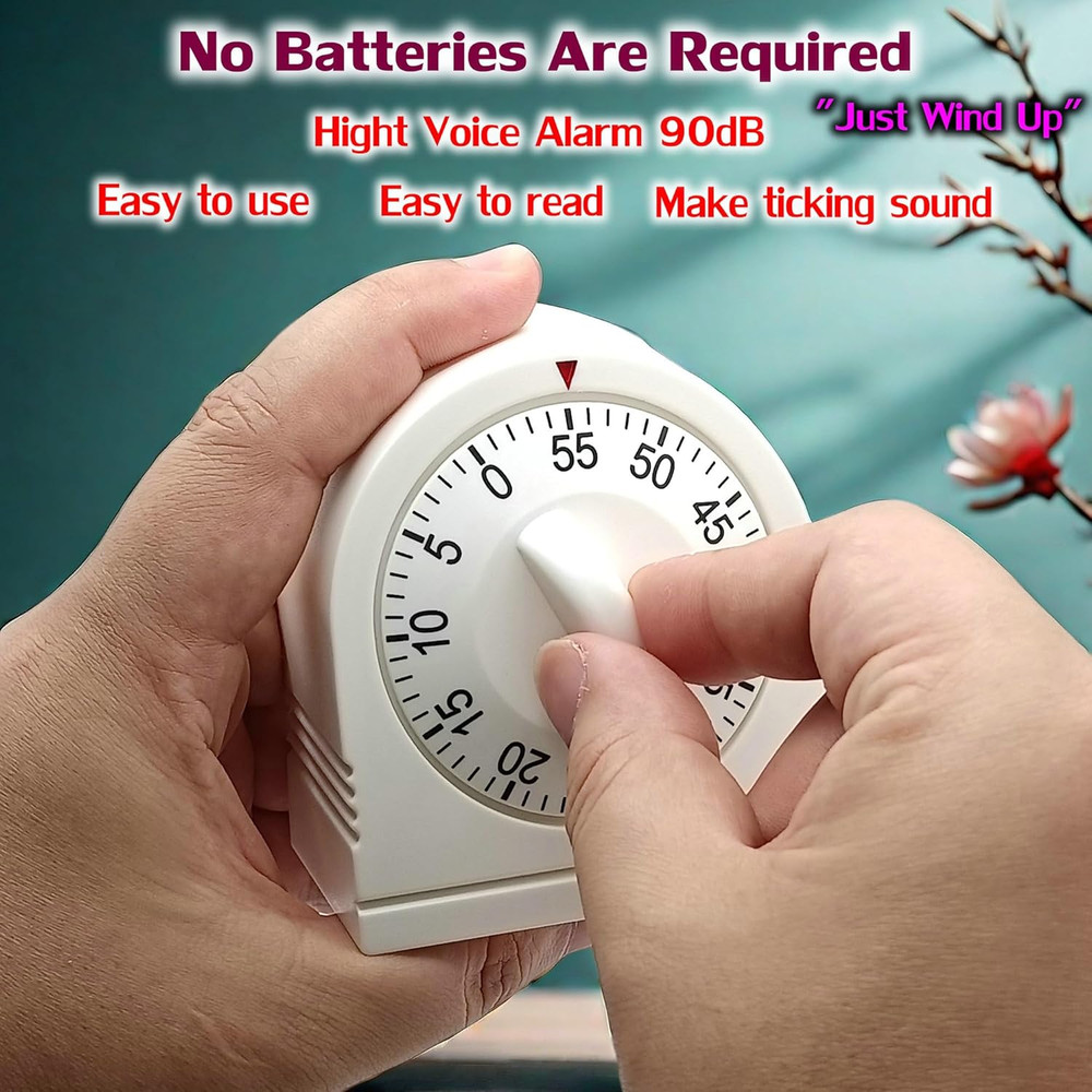 60 Minute Wind Up Mechanical Timer with Loud Alarm Manual Countdown Clock