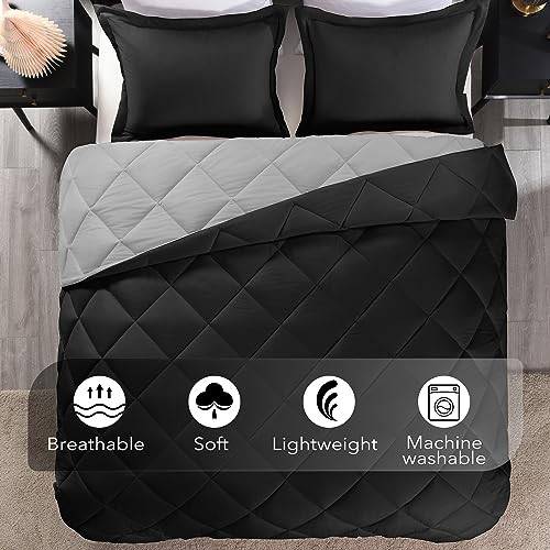 Comforter Set - Black and Grey Comforter Set Soft Bedding Queen Black/Grey