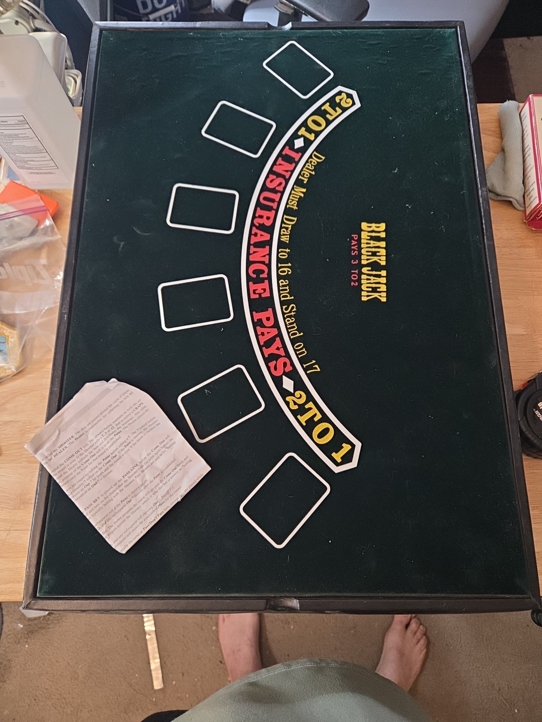 Home Casino Game Boards 26"×18" Craps Blackjack Roulette & Poker Chips Cards