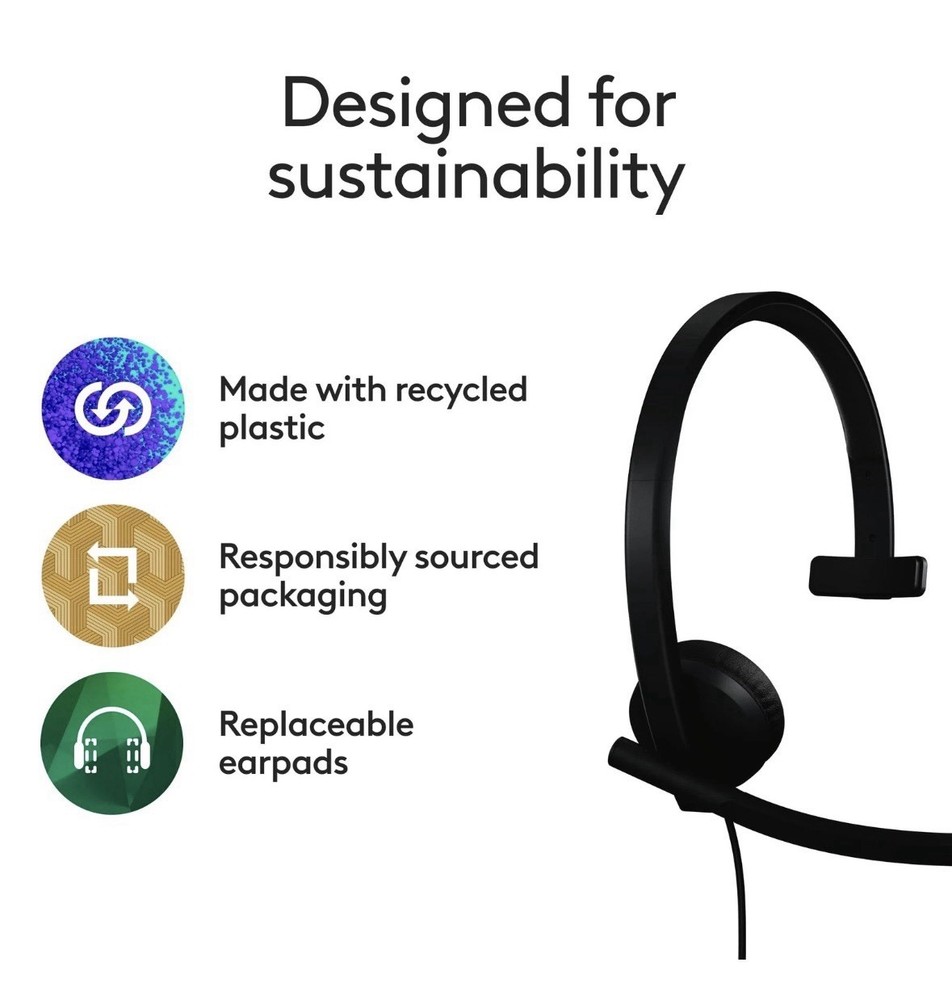 Logitech H570e USB-C Noise Cancelling Wired Headset W/ Microphone for PC and Mac