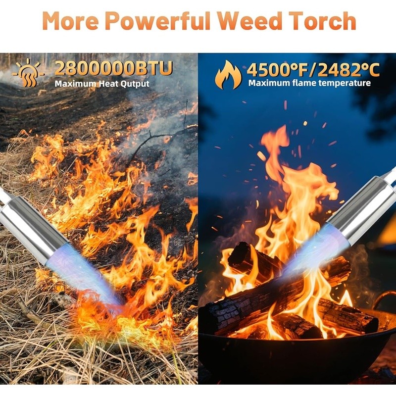 Powerful Propane Weed Torch Dual Modes Extra Long Hose Adjustable Flame Control